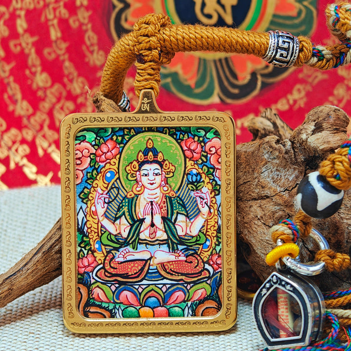 Tibetan Hand - painted Zaki Ram Medicine Buddha Yellow and Black Wealth God Thangka - BuddhaEnergyHealing