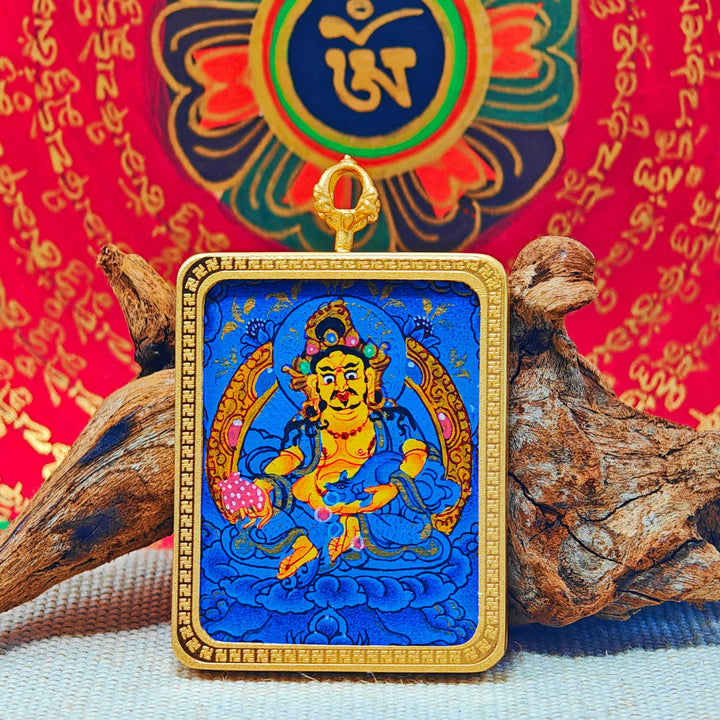 Tibetan Hand - painted Zaki Ram Medicine Buddha Yellow and Black Wealth God Thangka - BuddhaEnergyHealing