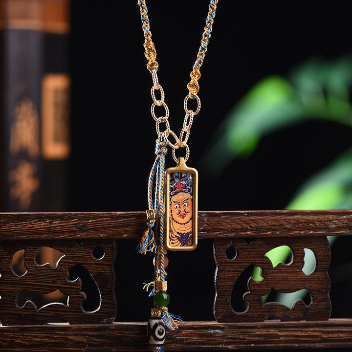 Tibetan Handmade Woven Hand - painted Thangka Pendant Necklace - BuddhaEnergyHealing