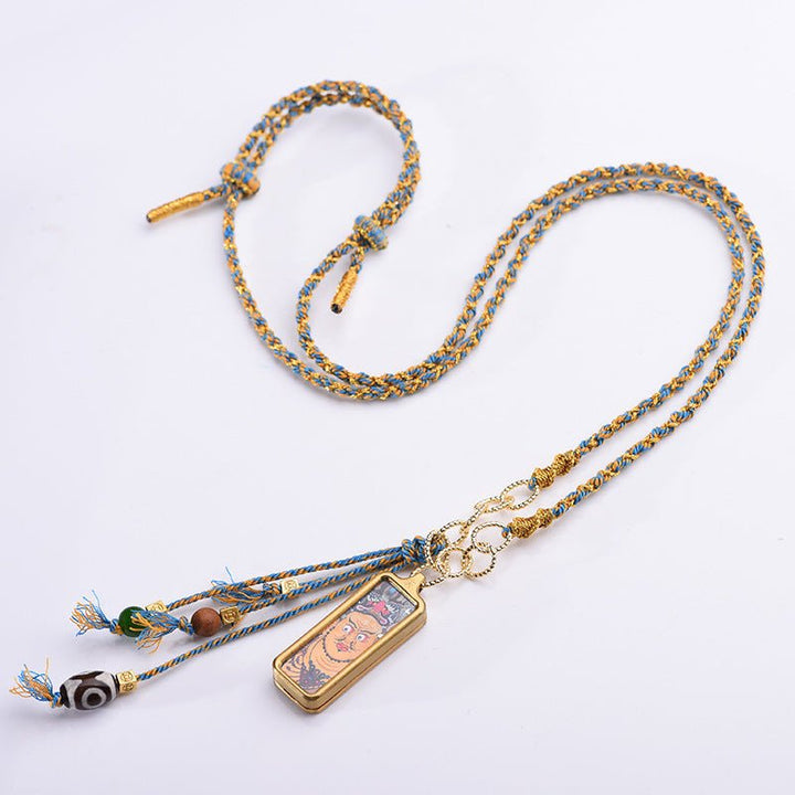 Tibetan Handmade Woven Hand - painted Thangka Pendant Necklace - BuddhaEnergyHealing