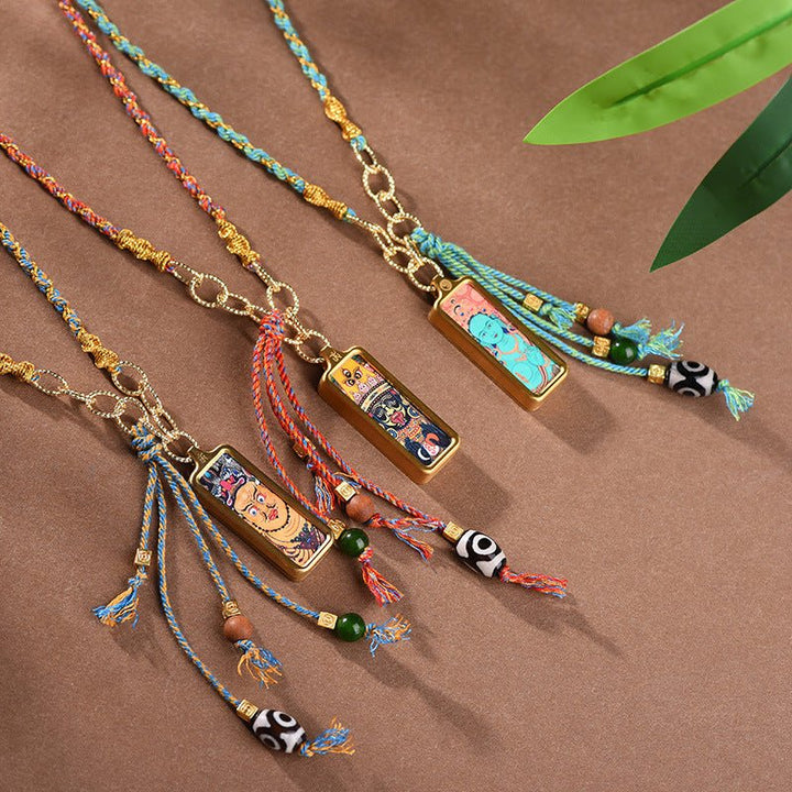 Tibetan Handmade Woven Hand - painted Thangka Pendant Necklace - BuddhaEnergyHealing