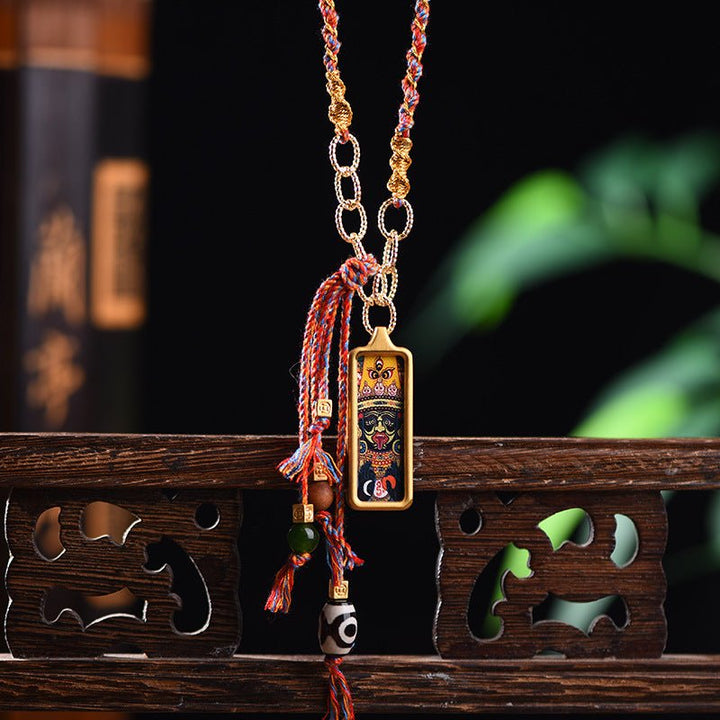 Tibetan Handmade Woven Hand - painted Thangka Pendant Necklace - BuddhaEnergyHealing