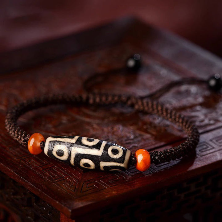 Tibetan Natural Handcrafted Polished Nine - Eyed Dzi Bead Wealth Energy Bracelet - BuddhaEnergyHealing