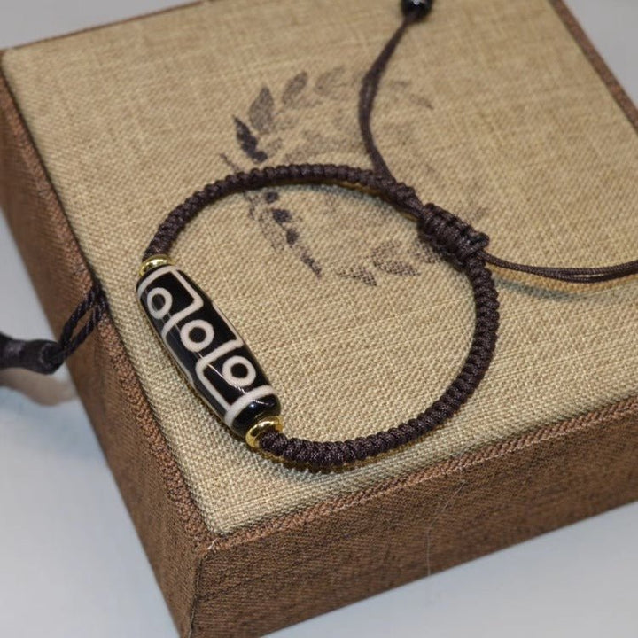 Tibetan Natural Handcrafted Polished Nine - Eyed Dzi Bead Wealth Energy Bracelet - BuddhaEnergyHealing