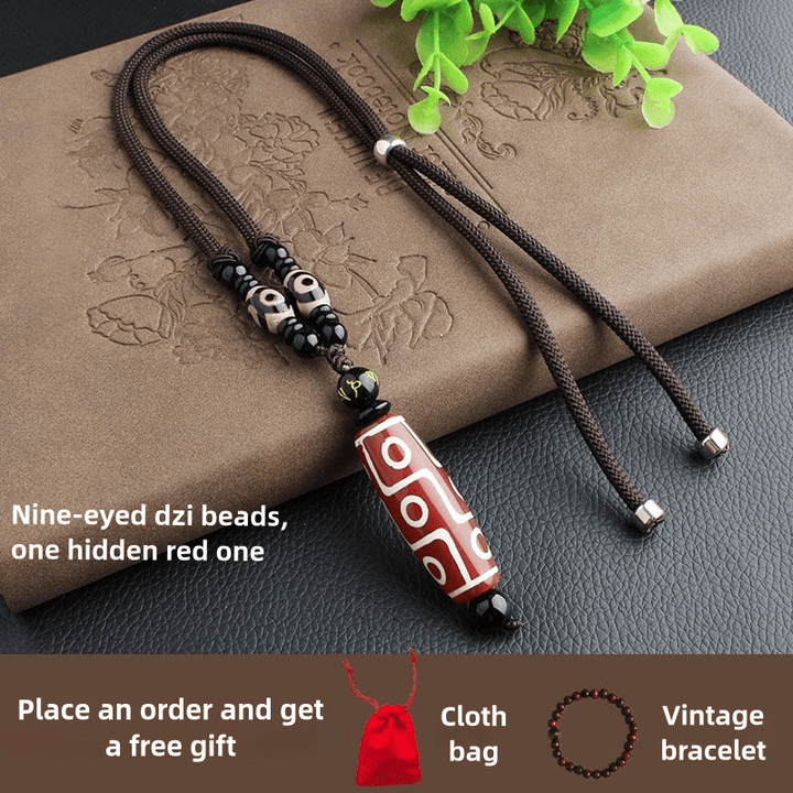 Tibetan Nine - Eyed Dzi Bead Natural Agate Vintage Ethnic Style Pendant Wealth Energy Necklace - BuddhaEnergyHealing