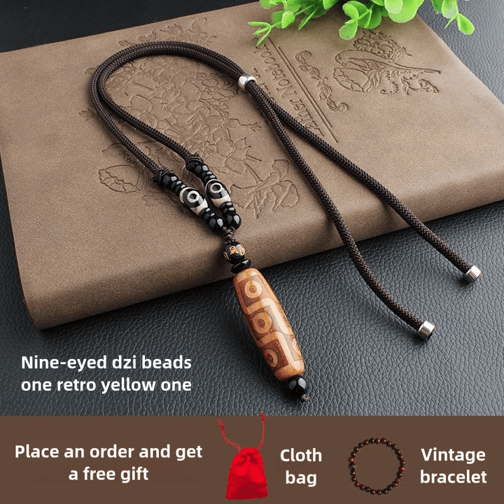 Tibetan Nine - Eyed Dzi Bead Natural Agate Vintage Ethnic Style Pendant Wealth Energy Necklace - BuddhaEnergyHealing