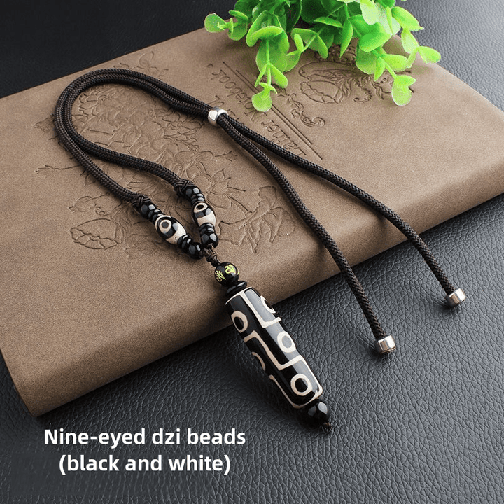 Tibetan Nine - Eyed Dzi Bead Natural Agate Vintage Ethnic Style Pendant Wealth Energy Necklace - BuddhaEnergyHealing