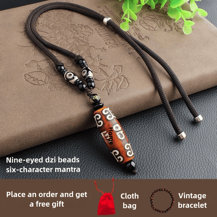 Tibetan Nine - Eyed Dzi Bead Natural Agate Vintage Ethnic Style Pendant Wealth Energy Necklace - BuddhaEnergyHealing
