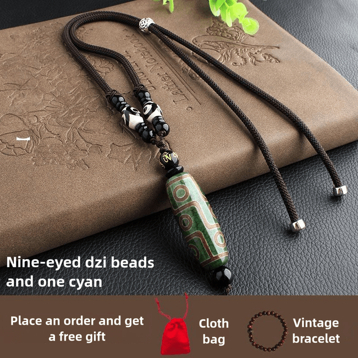 Tibetan Nine - Eyed Dzi Bead Natural Agate Vintage Ethnic Style Pendant Wealth Energy Necklace - BuddhaEnergyHealing