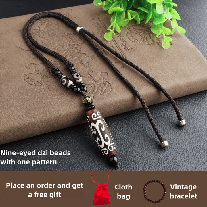Tibetan Nine - Eyed Dzi Bead Natural Agate Vintage Ethnic Style Pendant Wealth Energy Necklace - BuddhaEnergyHealing