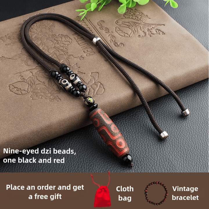 Tibetan Nine - Eyed Dzi Bead Natural Agate Vintage Ethnic Style Pendant Wealth Energy Necklace - BuddhaEnergyHealing