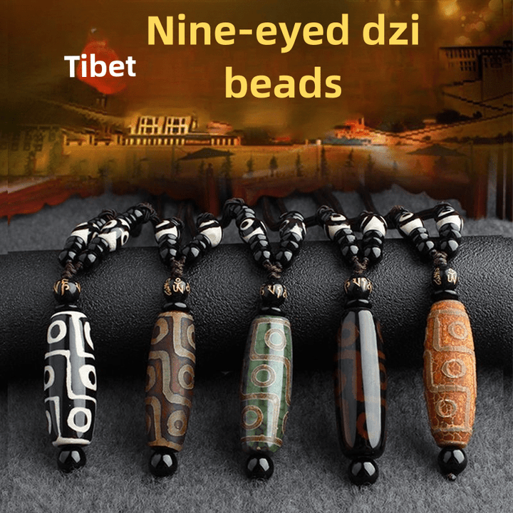 Tibetan Nine - Eyed Dzi Bead Natural Agate Vintage Ethnic Style Pendant Wealth Energy Necklace - BuddhaEnergyHealing