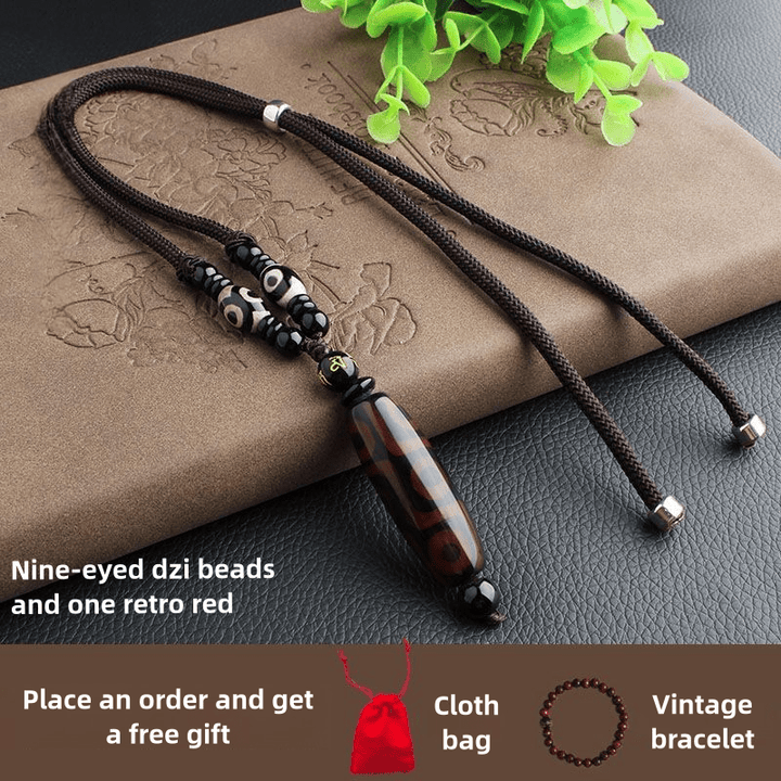 Tibetan Nine - Eyed Dzi Bead Natural Agate Vintage Ethnic Style Pendant Wealth Energy Necklace - BuddhaEnergyHealing