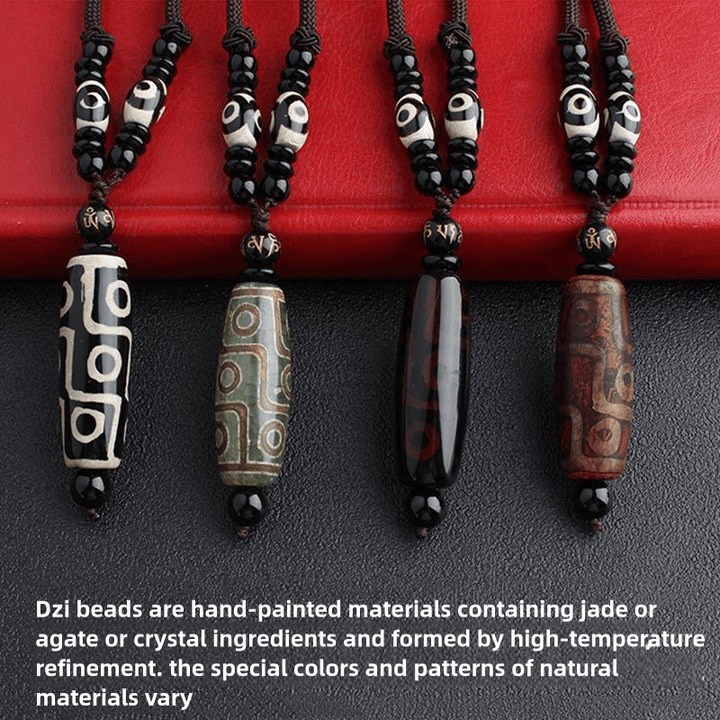 Tibetan Nine - Eyed Dzi Bead Natural Agate Vintage Ethnic Style Pendant Wealth Energy Necklace - BuddhaEnergyHealing