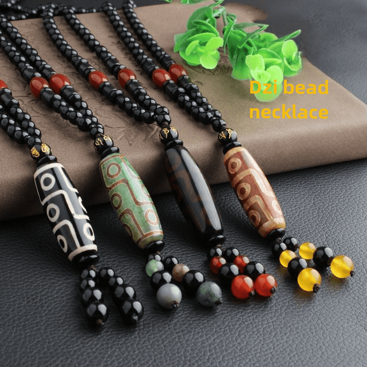 Tibetan Nine - Eyed Dzi Bead Natural Agate Vintage Ethnic Style Pendant Wealth Energy Necklace - BuddhaEnergyHealing