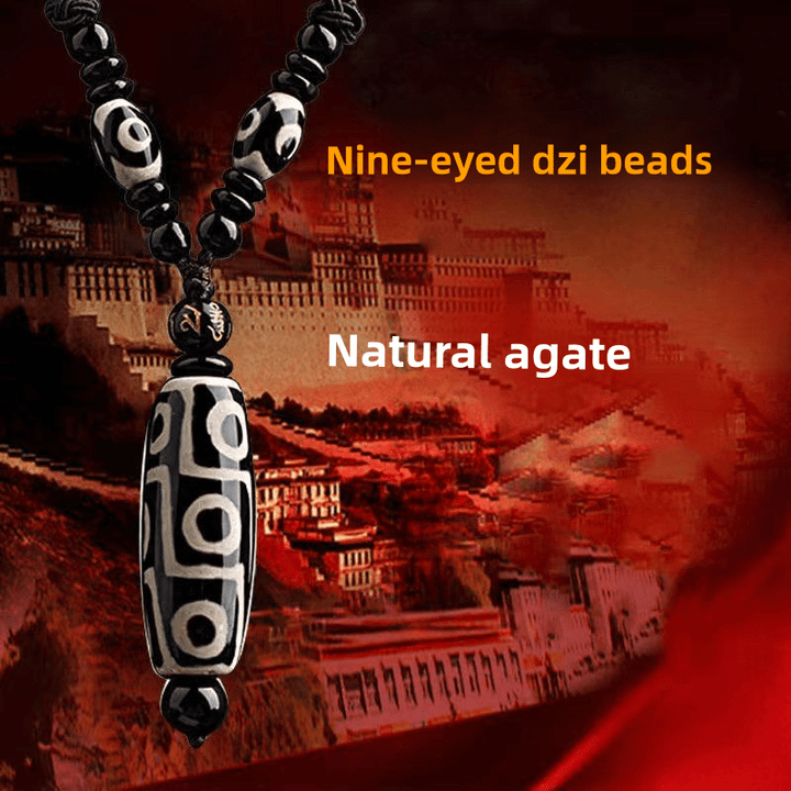 Tibetan Nine - Eyed Dzi Bead Natural Agate Vintage Ethnic Style Pendant Wealth Energy Necklace - BuddhaEnergyHealing