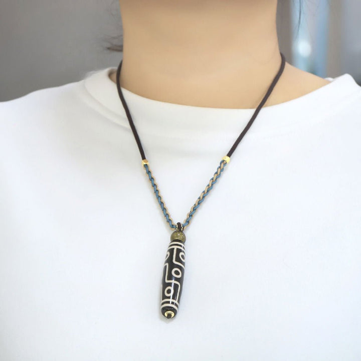 Tibetan Nine - Eyed Dzi Bead Protection Energy Necklace - BuddhaEnergyHealing