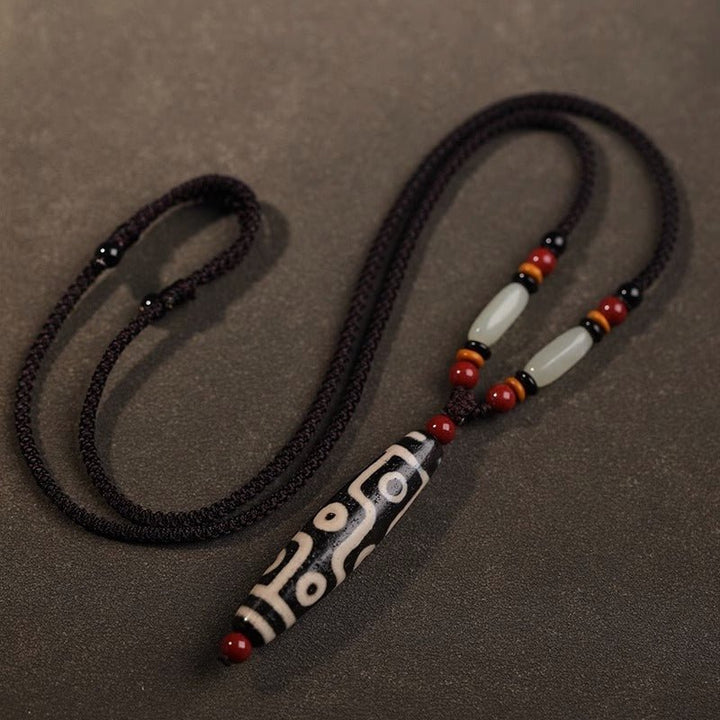 Tibetan Nine - Eyed Dzi Bead Vintage Protection Energy Necklace - BuddhaEnergyHealing