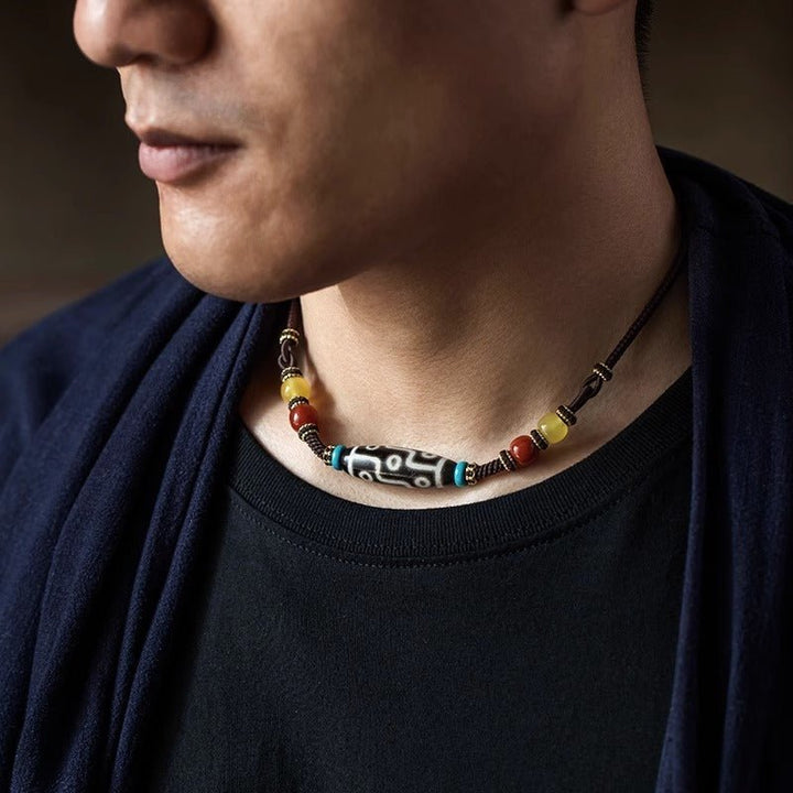 Tibetan Nine - Eyed Dzi Bead Vintage Protection Energy Necklace - BuddhaEnergyHealing