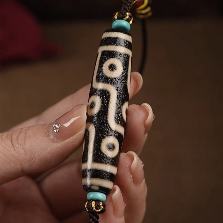 Tibetan Nine - Eyed Dzi Bead Vintage Protection Energy Necklace - BuddhaEnergyHealing