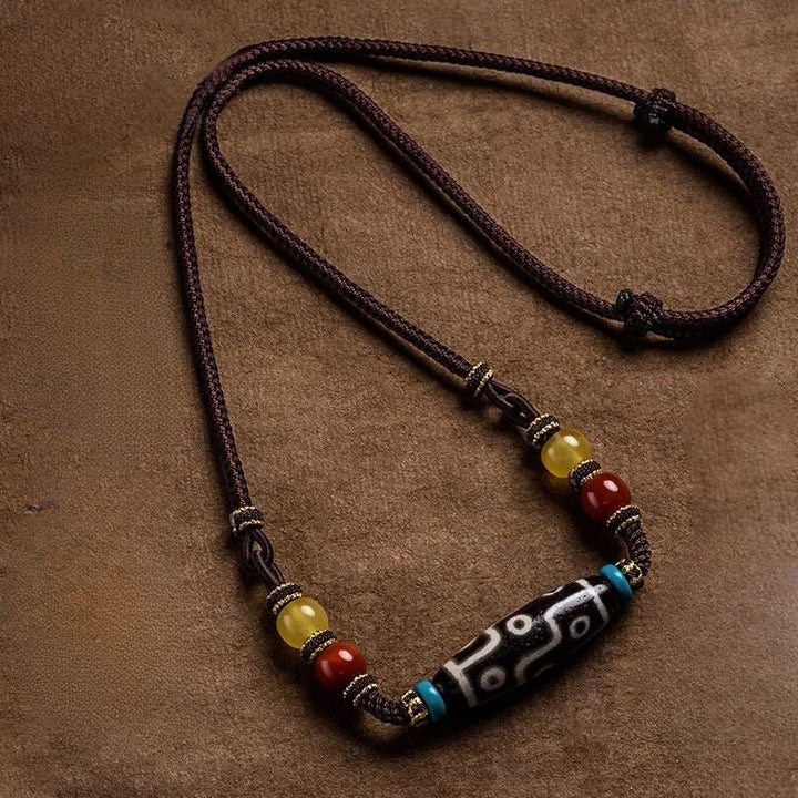 Tibetan Nine - Eyed Dzi Bead Vintage Protection Energy Necklace - BuddhaEnergyHealing