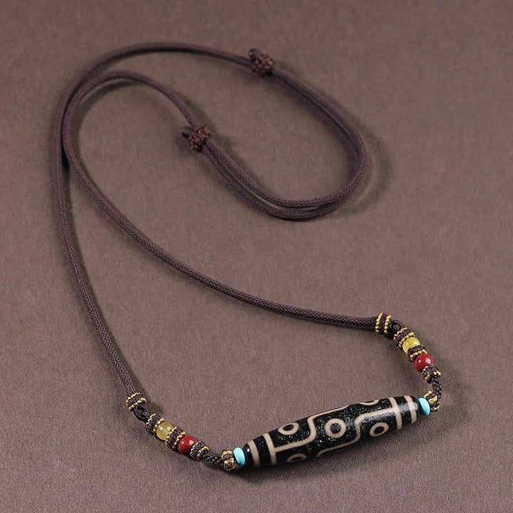 Tibetan Nine - Eyed Dzi Bead Vintage Protection Energy Necklace - BuddhaEnergyHealing