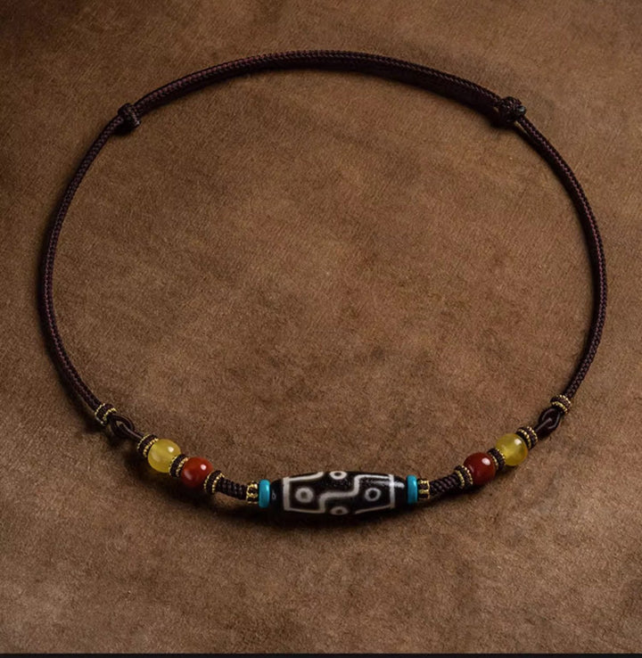Tibetan Nine - Eyed Dzi Bead Vintage Protection Energy Necklace - BuddhaEnergyHealing