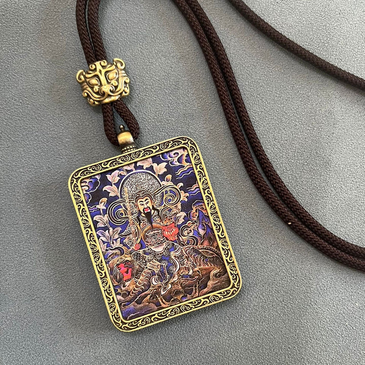 Tibetan Non - Hand - Painted Thangka Amitabha Buddha Yellow God of Wealth Zachilam Pendant - BuddhaEnergyHealing