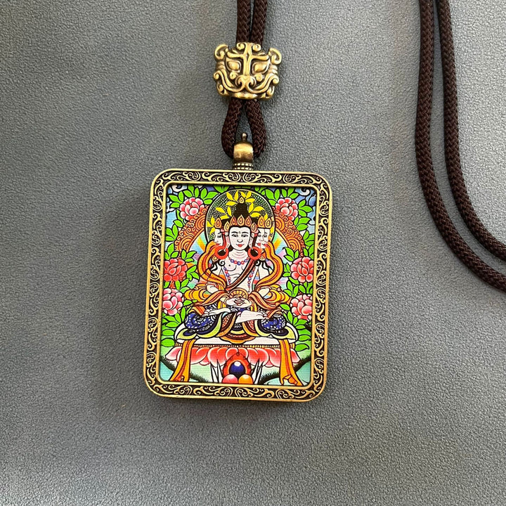 Tibetan Non - Hand - Painted Thangka Amitabha Buddha Yellow God of Wealth Zachilam Pendant - BuddhaEnergyHealing