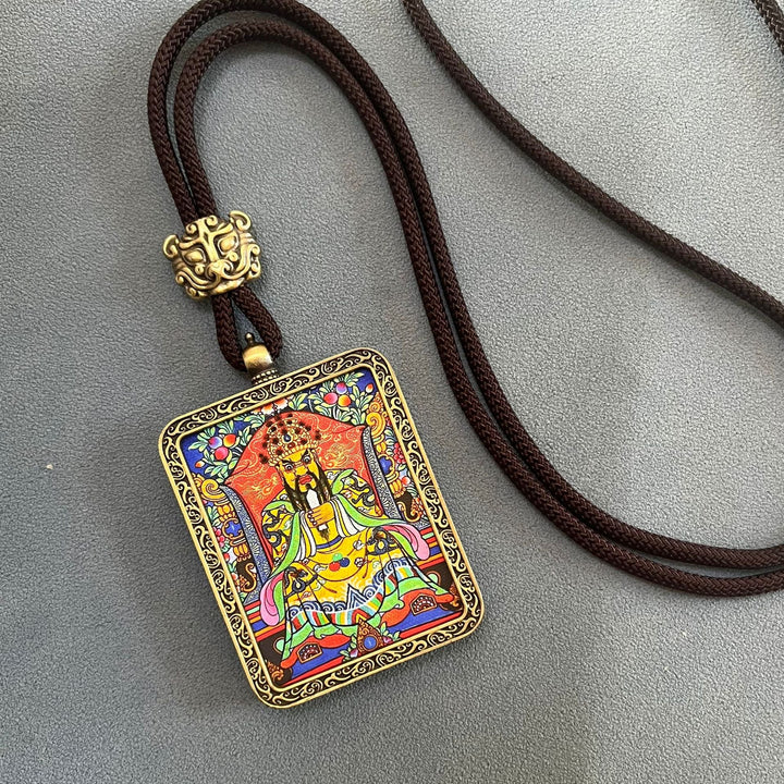 Tibetan Non - Hand - Painted Thangka Amitabha Buddha Yellow God of Wealth Zachilam Pendant - BuddhaEnergyHealing