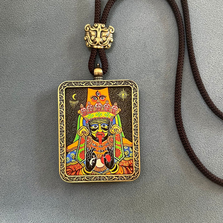 Tibetan Non - Hand - Painted Thangka Amitabha Buddha Yellow God of Wealth Zachilam Pendant - BuddhaEnergyHealing