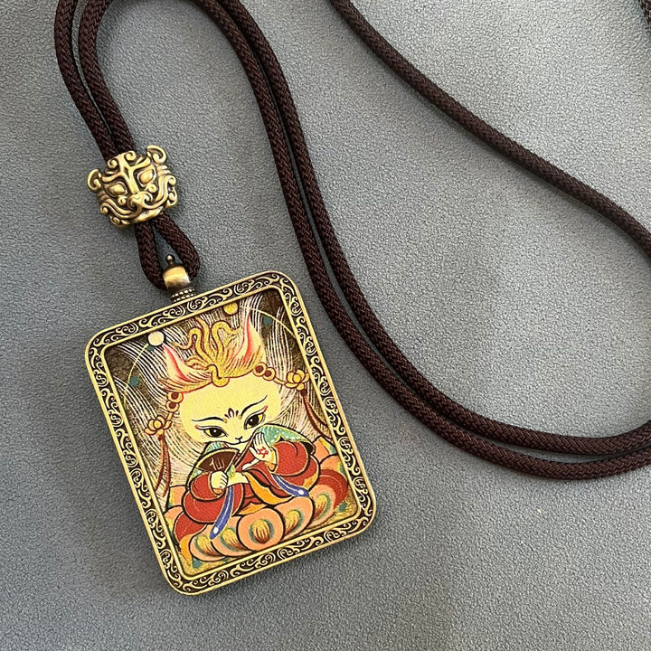Tibetan Non - Hand - Painted Thangka Amitabha Buddha Yellow God of Wealth Zachilam Pendant - BuddhaEnergyHealing