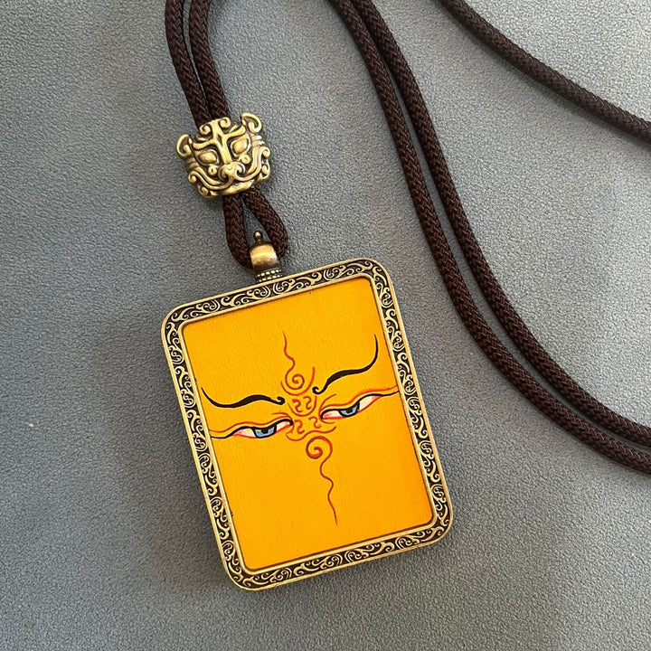 Tibetan Non - Hand - Painted Thangka Amitabha Buddha Yellow God of Wealth Zachilam Pendant - BuddhaEnergyHealing