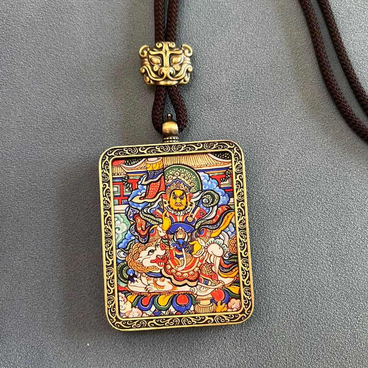 Tibetan Non - Hand - Painted Thangka Amitabha Buddha Yellow God of Wealth Zachilam Pendant - BuddhaEnergyHealing