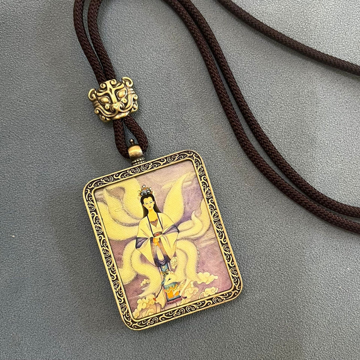 Tibetan Non - Hand - Painted Thangka Amitabha Buddha Yellow God of Wealth Zachilam Pendant - BuddhaEnergyHealing