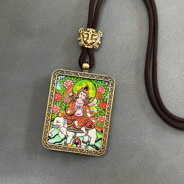 Tibetan Non - Hand - Painted Thangka Amitabha Buddha Yellow God of Wealth Zachilam Pendant - BuddhaEnergyHealing