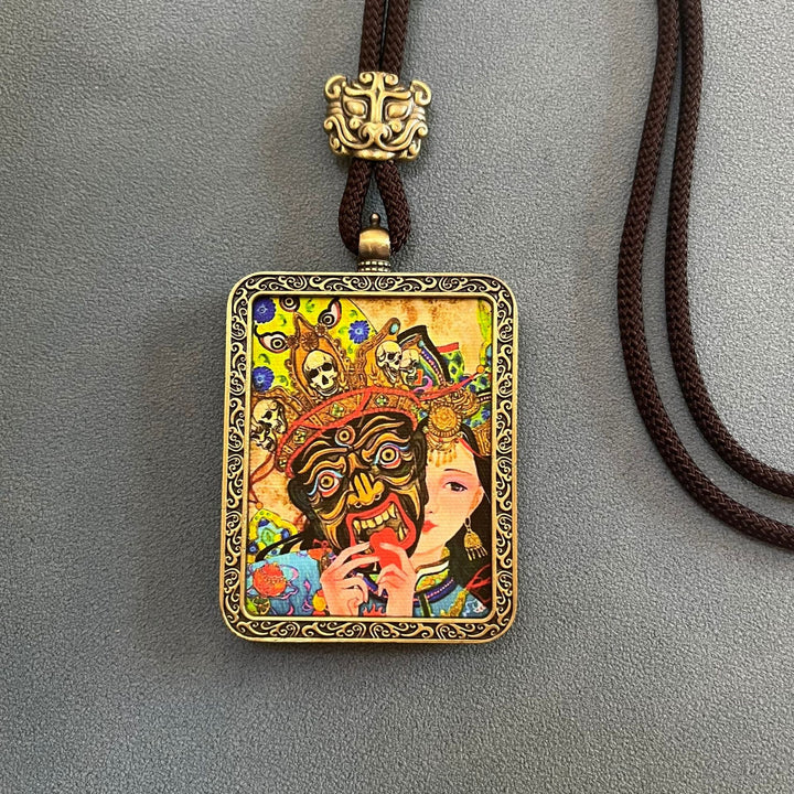 Tibetan Non - Hand - Painted Thangka Amitabha Buddha Yellow God of Wealth Zachilam Pendant - BuddhaEnergyHealing
