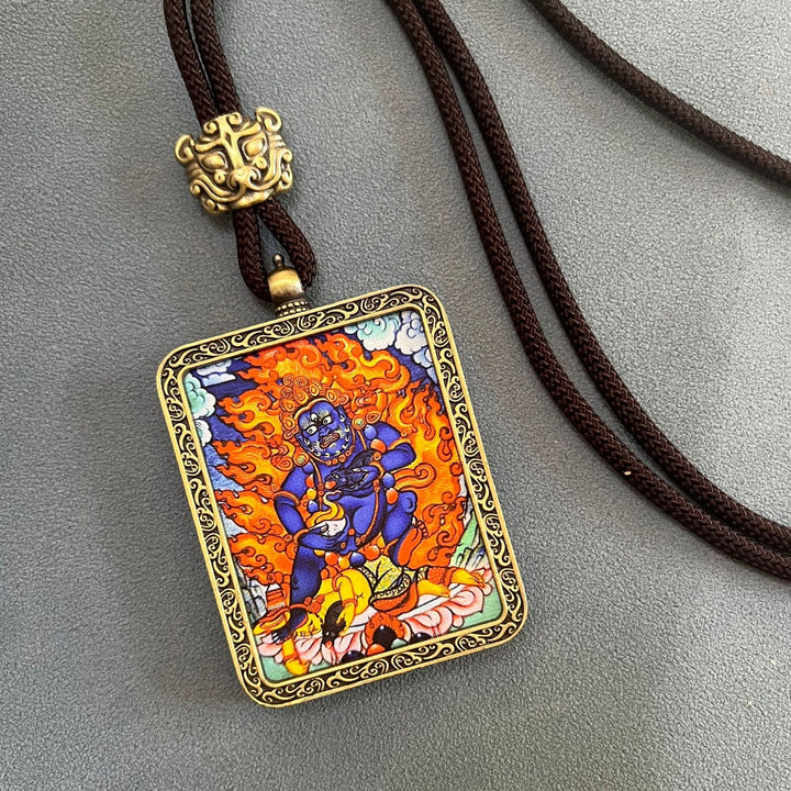 Tibetan Non - Hand - Painted Thangka Amitabha Buddha Yellow God of Wealth Zachilam Pendant - BuddhaEnergyHealing