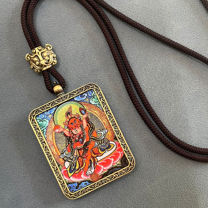 Tibetan Non - Hand - Painted Thangka Amitabha Buddha Yellow God of Wealth Zachilam Pendant - BuddhaEnergyHealing