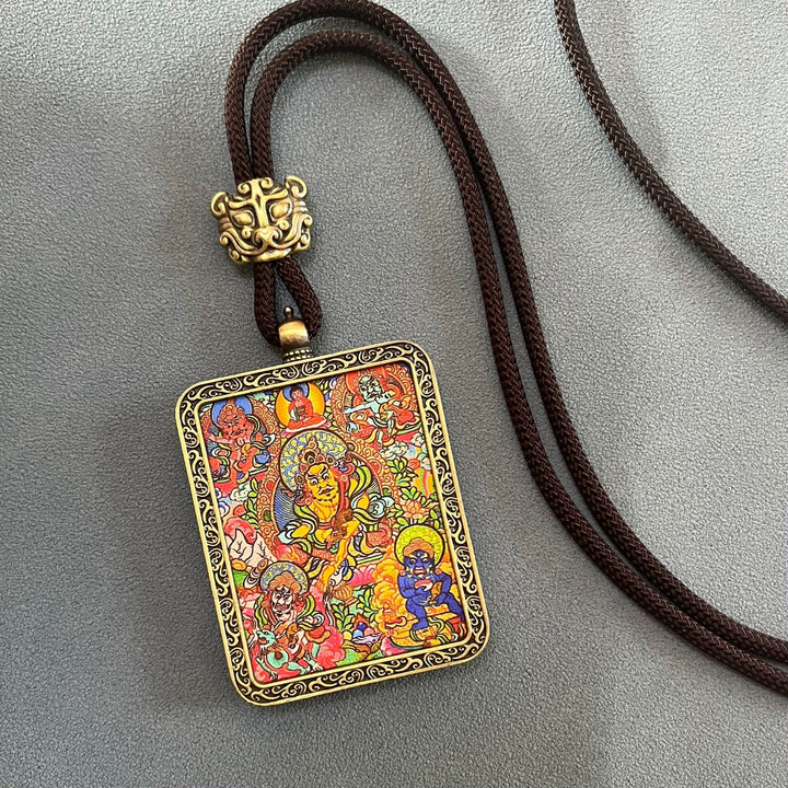 Tibetan Non - Hand - Painted Thangka Amitabha Buddha Yellow God of Wealth Zachilam Pendant - BuddhaEnergyHealing