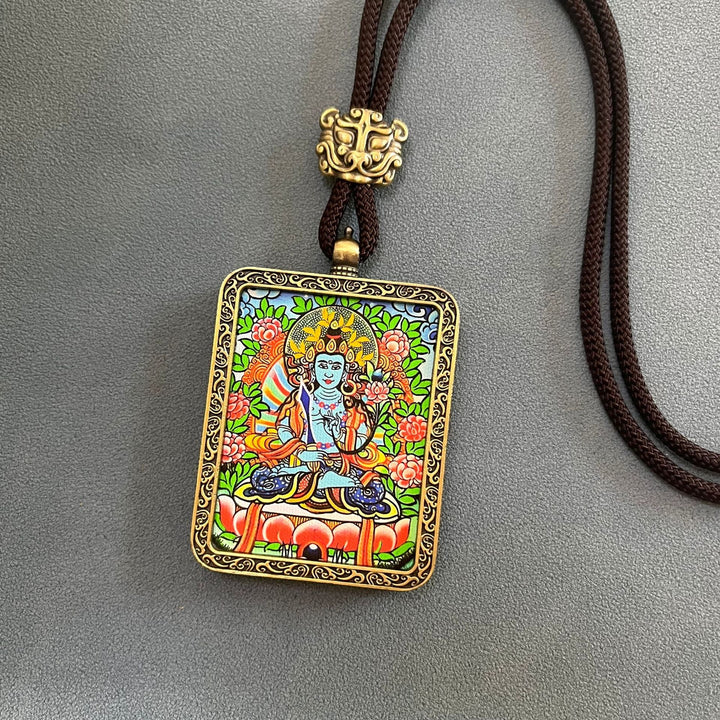 Tibetan Non - Hand - Painted Thangka Amitabha Buddha Yellow God of Wealth Zachilam Pendant - BuddhaEnergyHealing