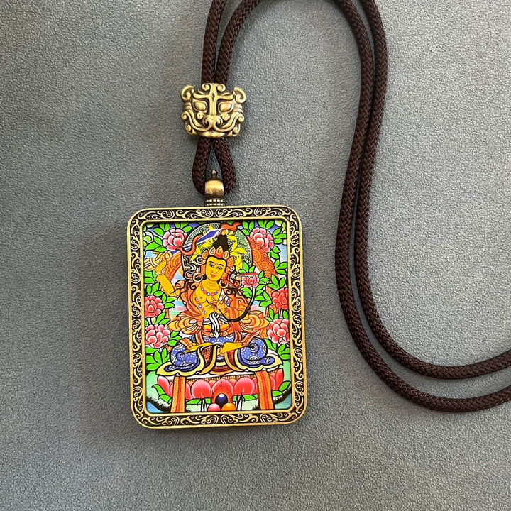 Tibetan Non - Hand - Painted Thangka Amitabha Buddha Yellow God of Wealth Zachilam Pendant - BuddhaEnergyHealing