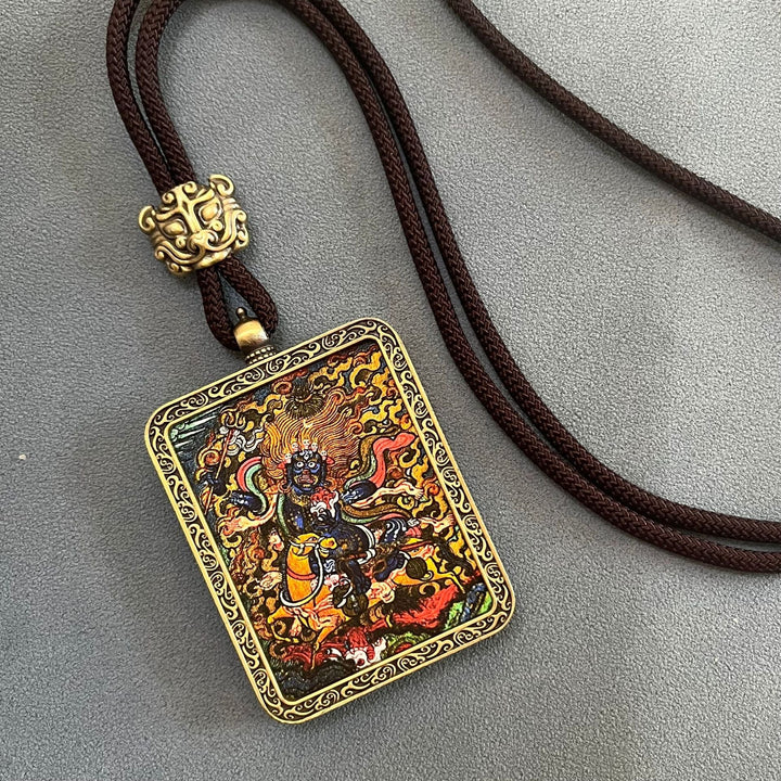 Tibetan Non - Hand - Painted Thangka Amitabha Buddha Yellow God of Wealth Zachilam Pendant - BuddhaEnergyHealing