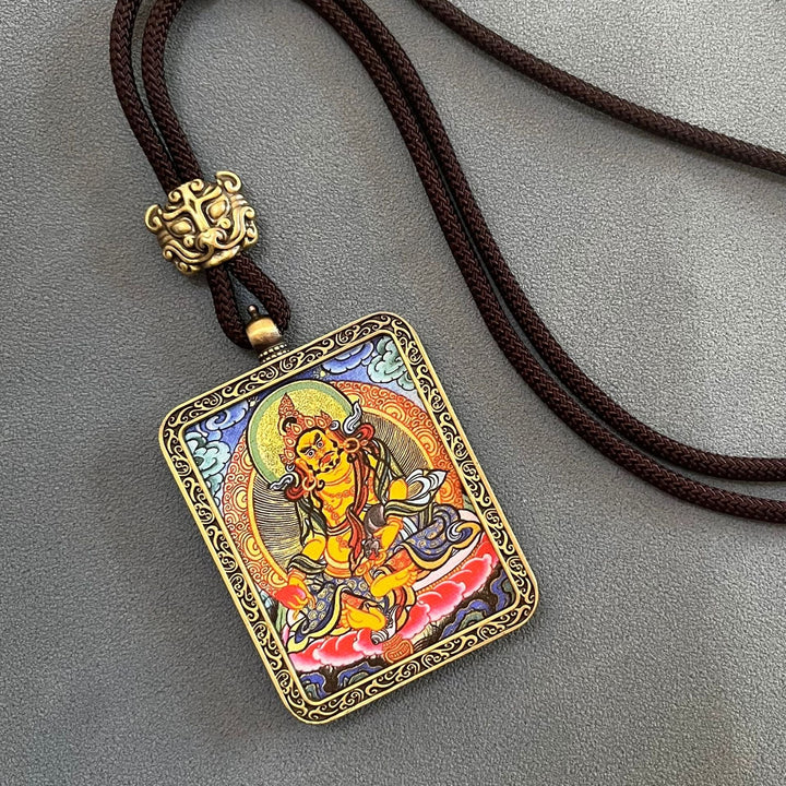 Tibetan Non - Hand - Painted Thangka Amitabha Buddha Yellow God of Wealth Zachilam Pendant - BuddhaEnergyHealing