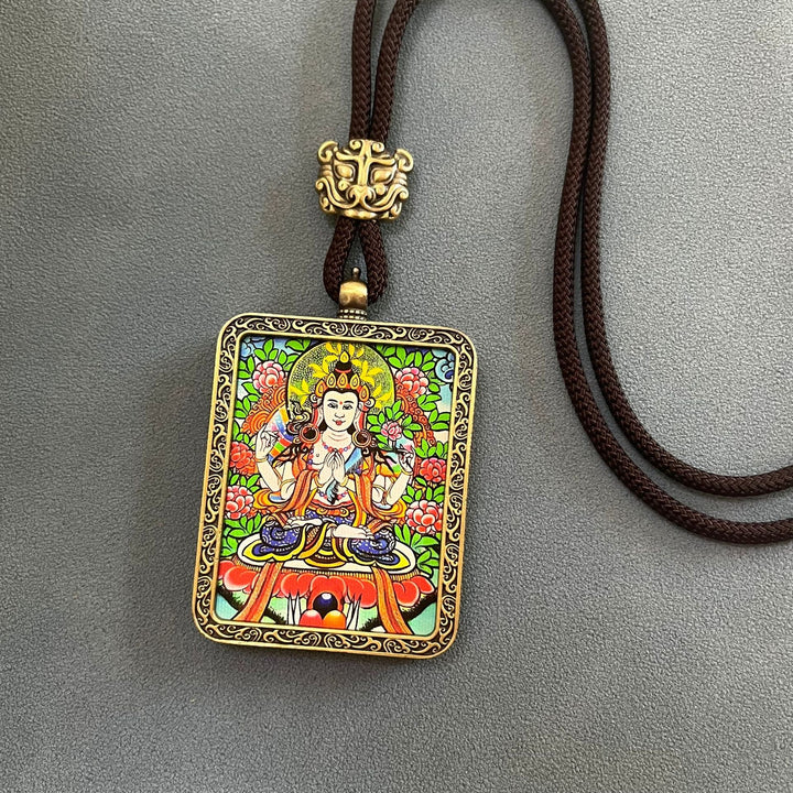 Tibetan Non - Hand - Painted Thangka Amitabha Buddha Yellow God of Wealth Zachilam Pendant - BuddhaEnergyHealing