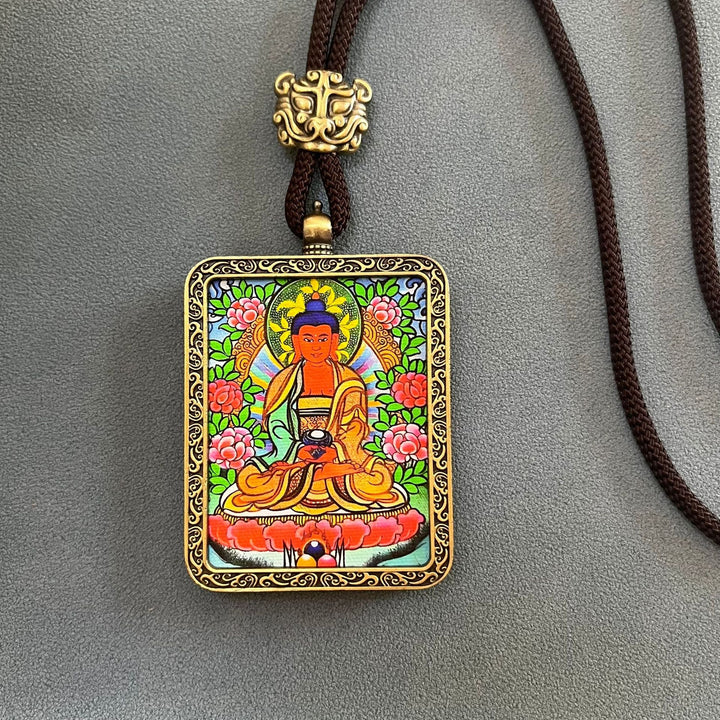 Tibetan Non - Hand - Painted Thangka Amitabha Buddha Yellow God of Wealth Zachilam Pendant - BuddhaEnergyHealing