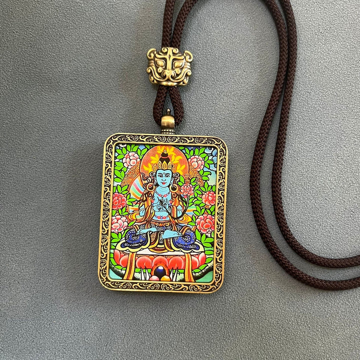 Tibetan Non - Hand - Painted Thangka Amitabha Buddha Yellow God of Wealth Zachilam Pendant - BuddhaEnergyHealing