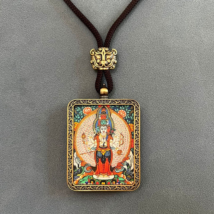Tibetan Non - Hand - Painted Thangka Amitabha Buddha Yellow God of Wealth Zachilam Pendant - BuddhaEnergyHealing