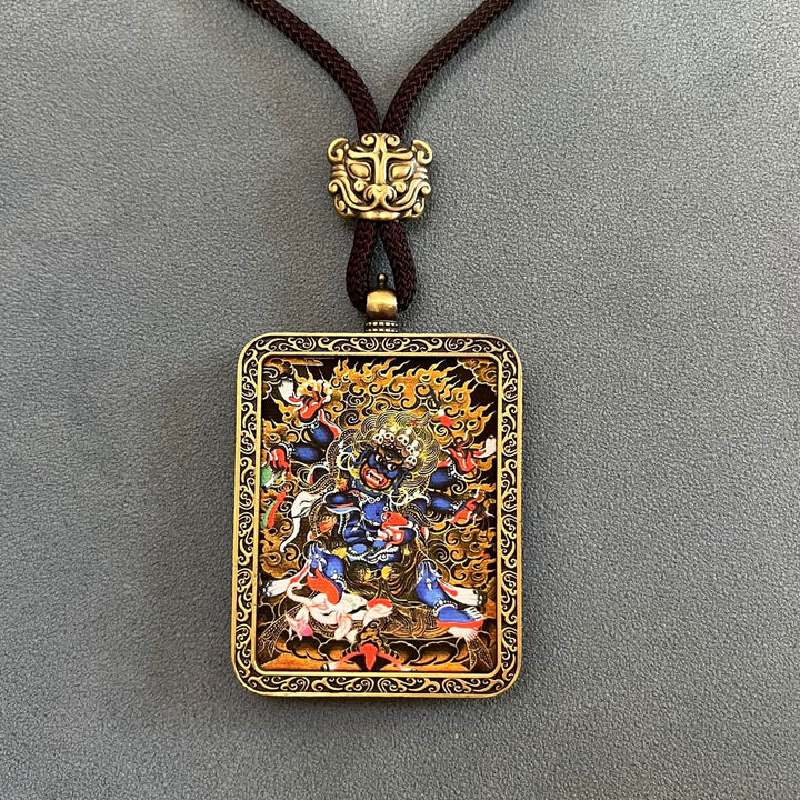 Tibetan Non - Hand - Painted Thangka Amitabha Buddha Yellow God of Wealth Zachilam Pendant - BuddhaEnergyHealing