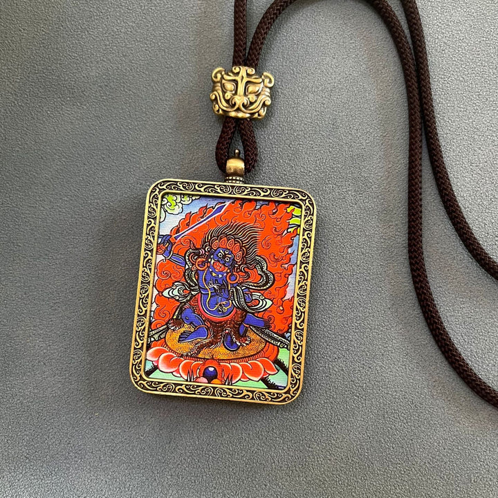 Tibetan Non - Hand - Painted Thangka Amitabha Buddha Yellow God of Wealth Zachilam Pendant - BuddhaEnergyHealing